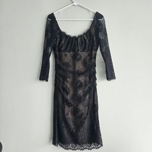 Black Lace Scoop Neck Dress Lined GOTH Funeral Moody Dress